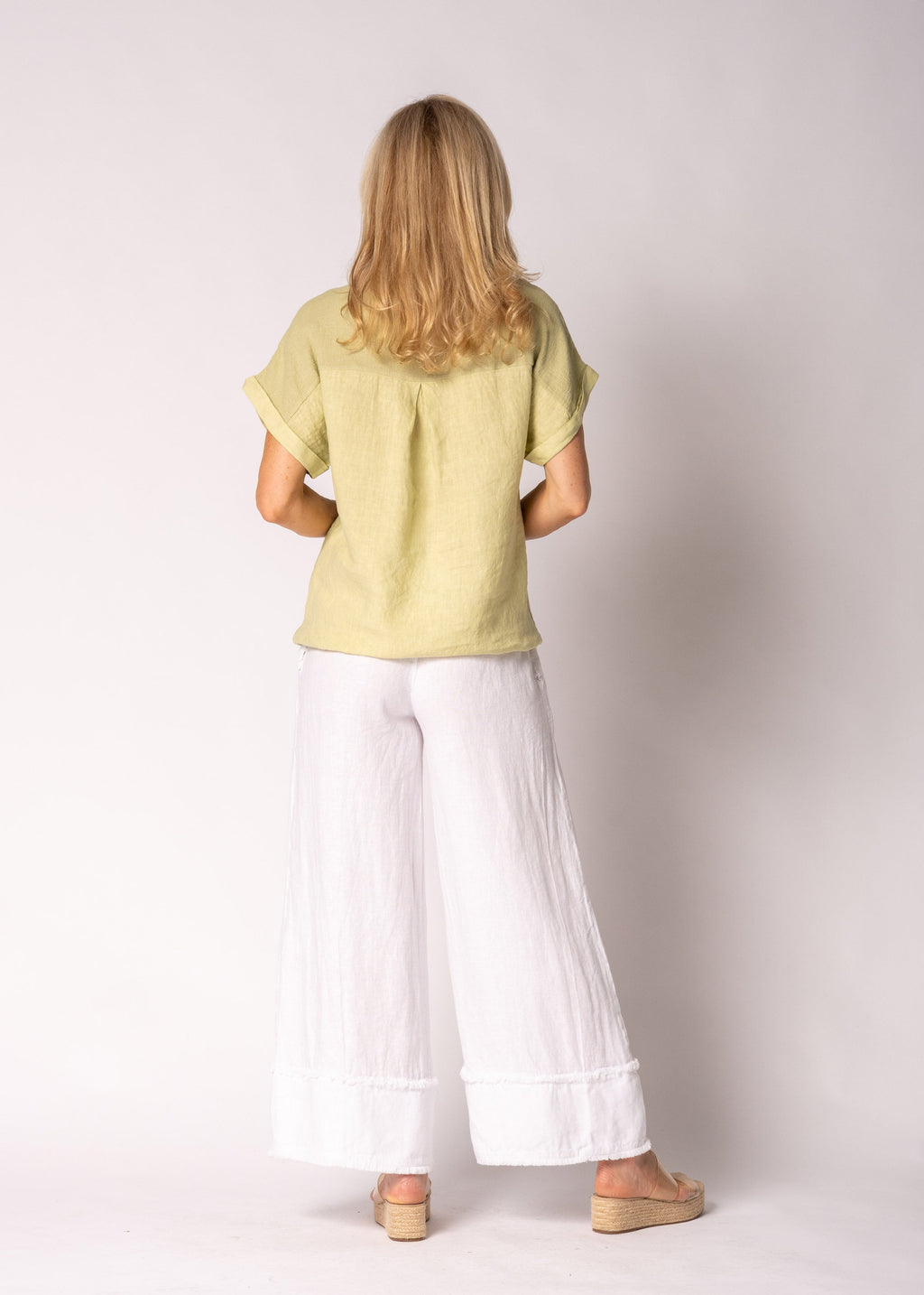 Farrin Linen Top in Lily Green