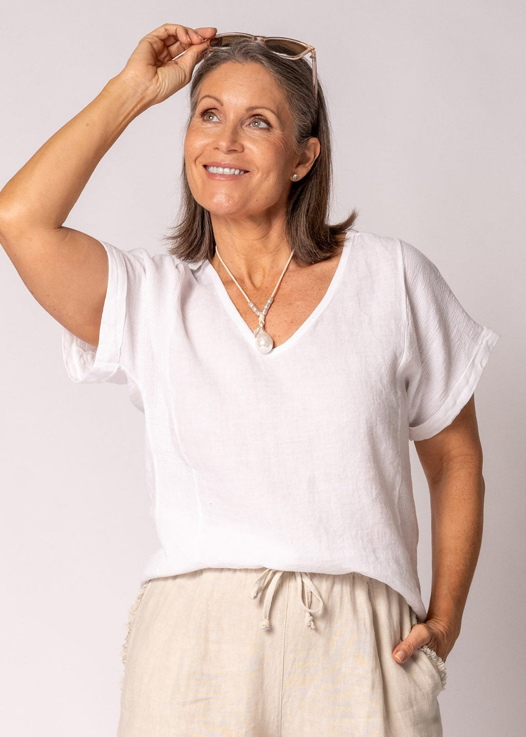 Farrin Linen Top in White