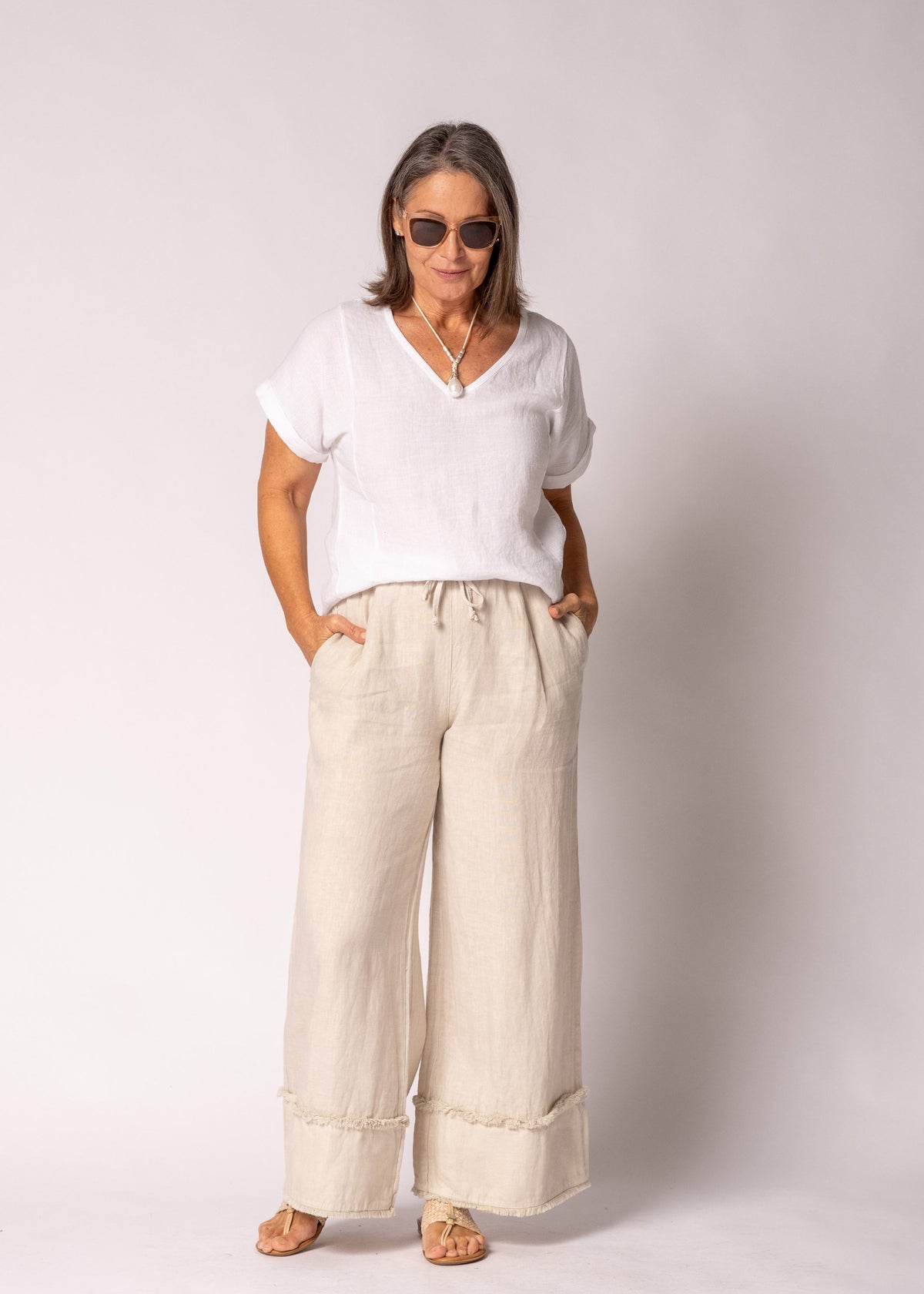 Mirren Linen Pants in Latte