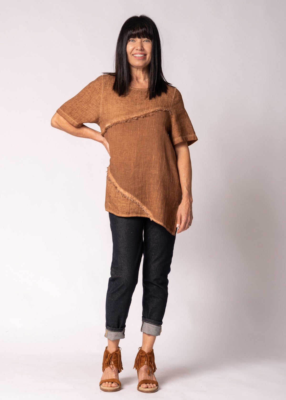 Valoria Linen Top in Burnt Toffee