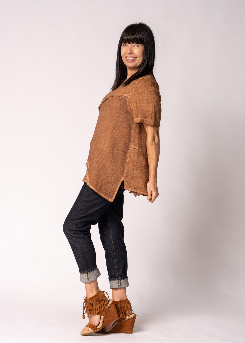 Valoria Linen Top in Burnt Toffee