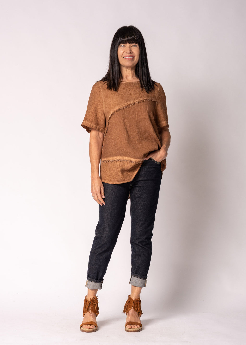 Valoria Linen Top in Burnt Toffee