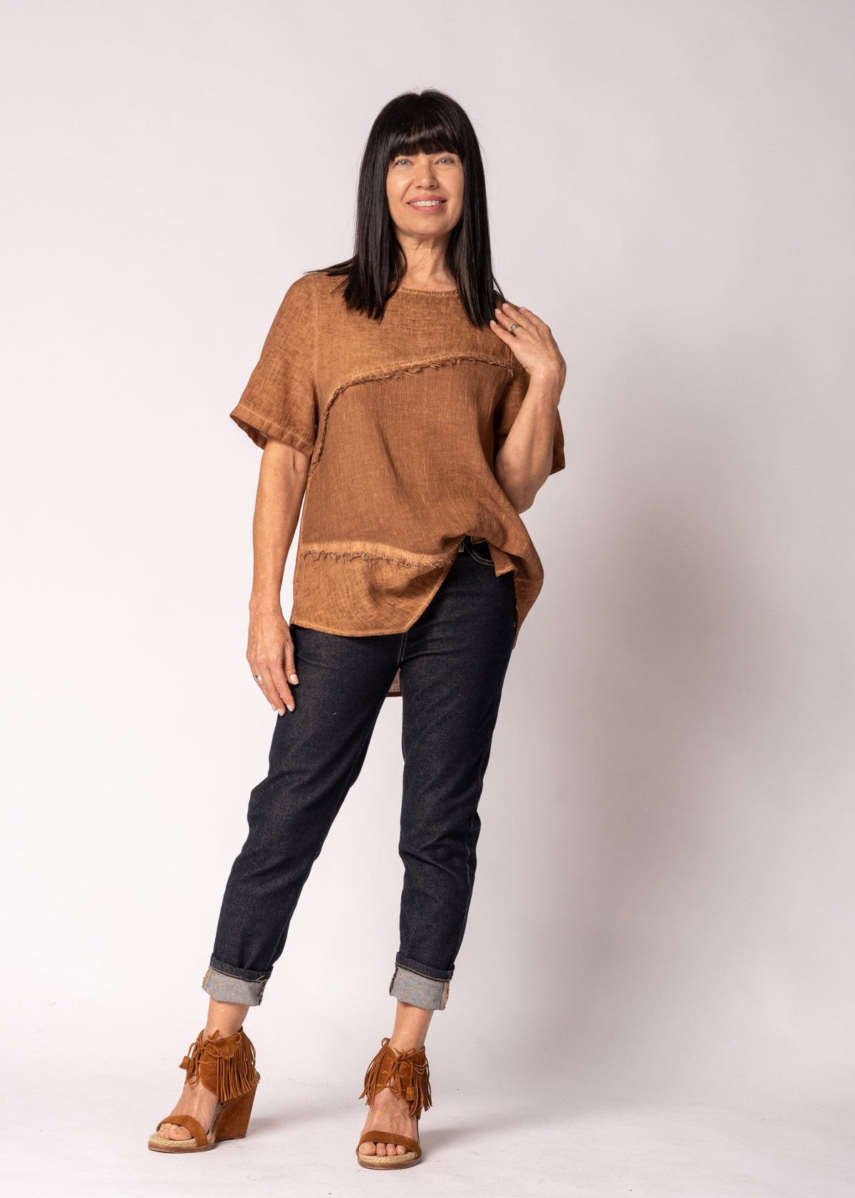 Valoria Linen Top in Burnt Toffee