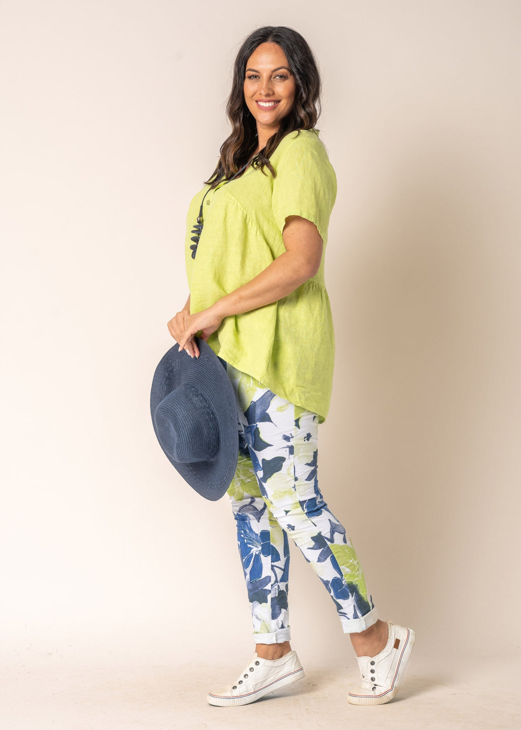 Aster Linen Top in Lime Splice