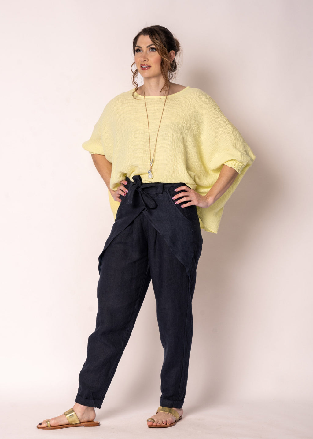 Cosima Linen Pants in Navy