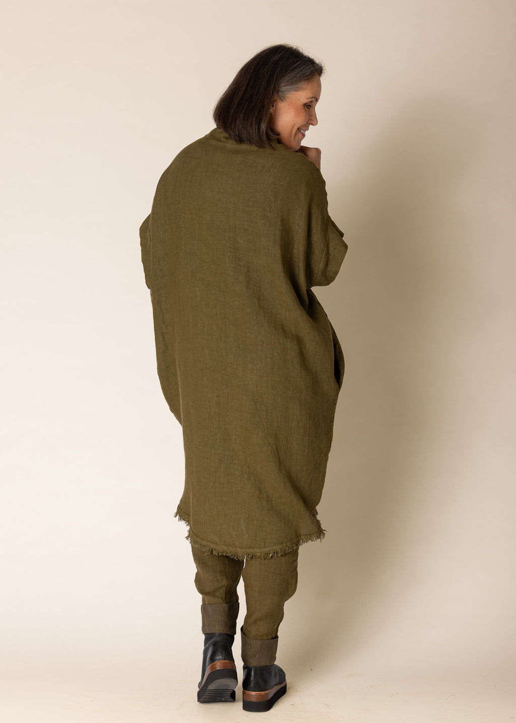 Hayley Linen Jacket in Green Olive