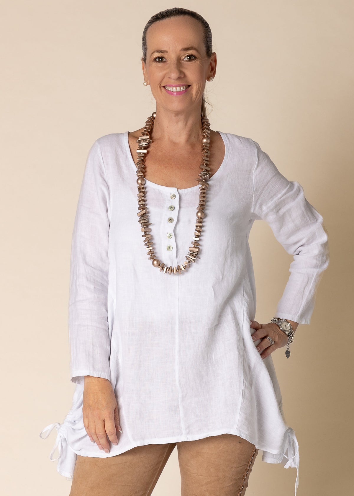 Alexandra Linen Top in White