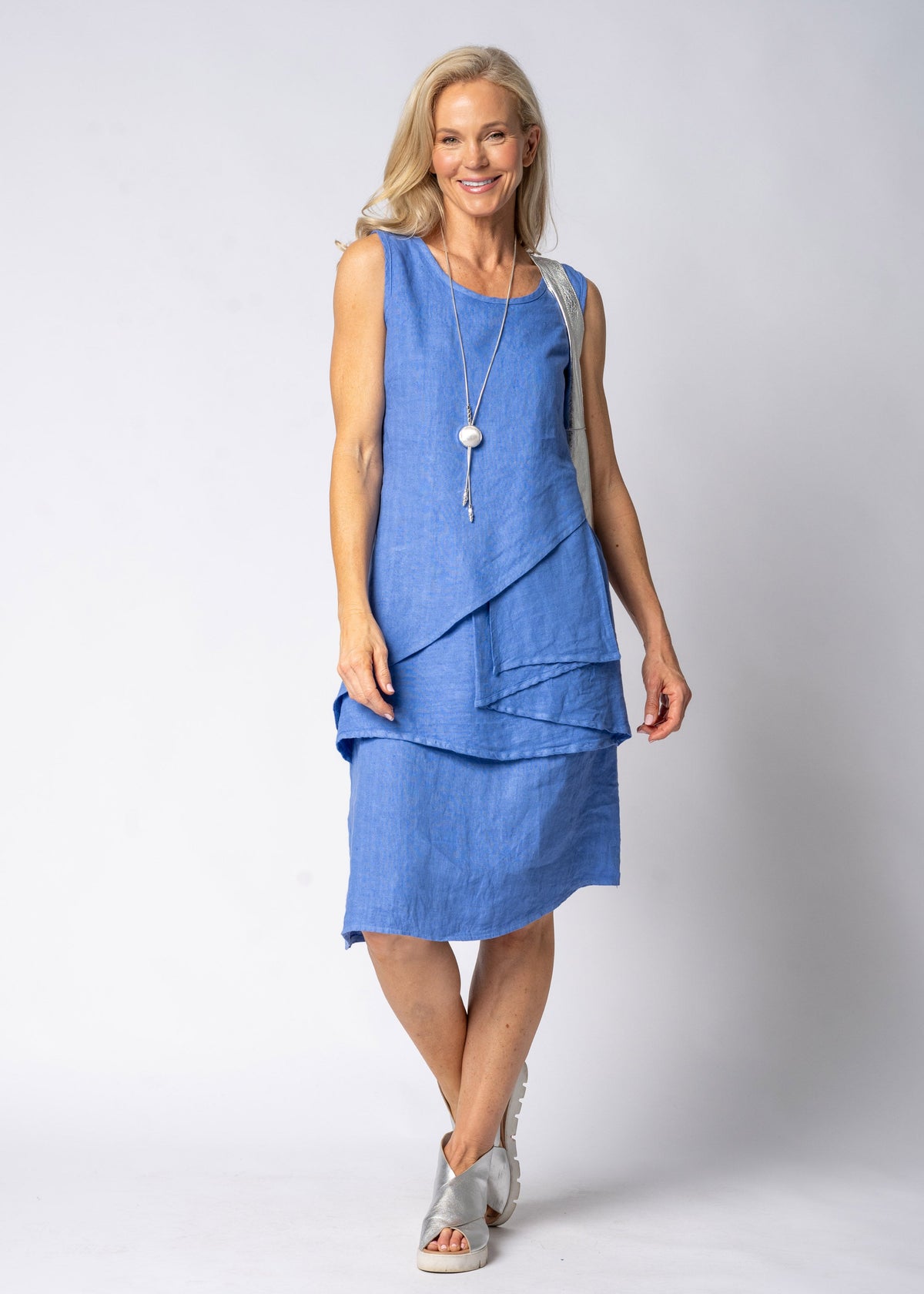 Breeza Linen Dress in Positano Blue