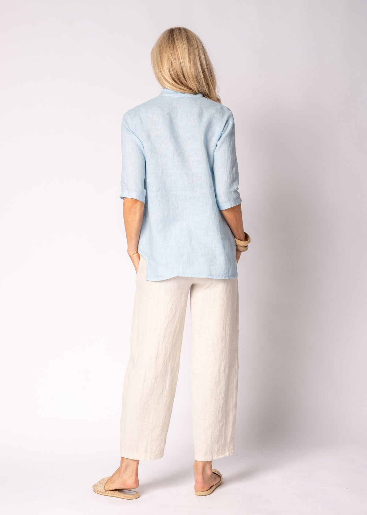 Ilina Linen Top in Baby Blue