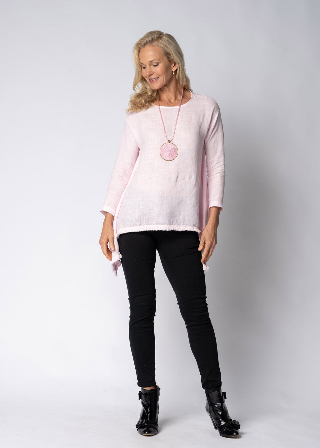 Ellery Linen Top in Modena Pink