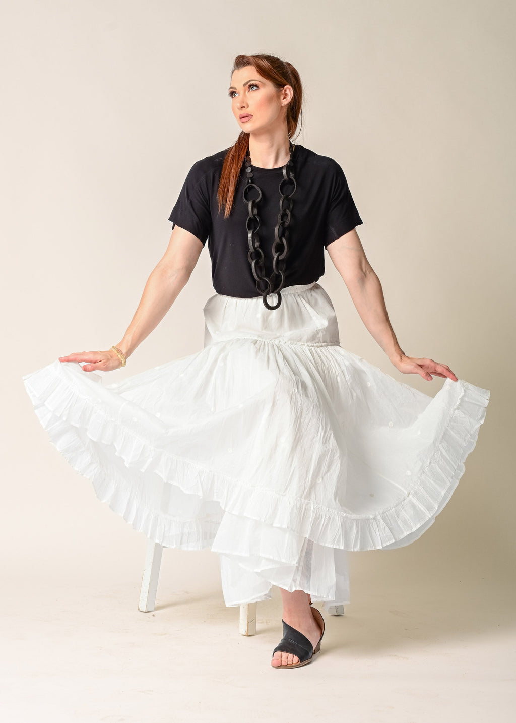 Aurelia Organza Embroidered Skirt in Cream