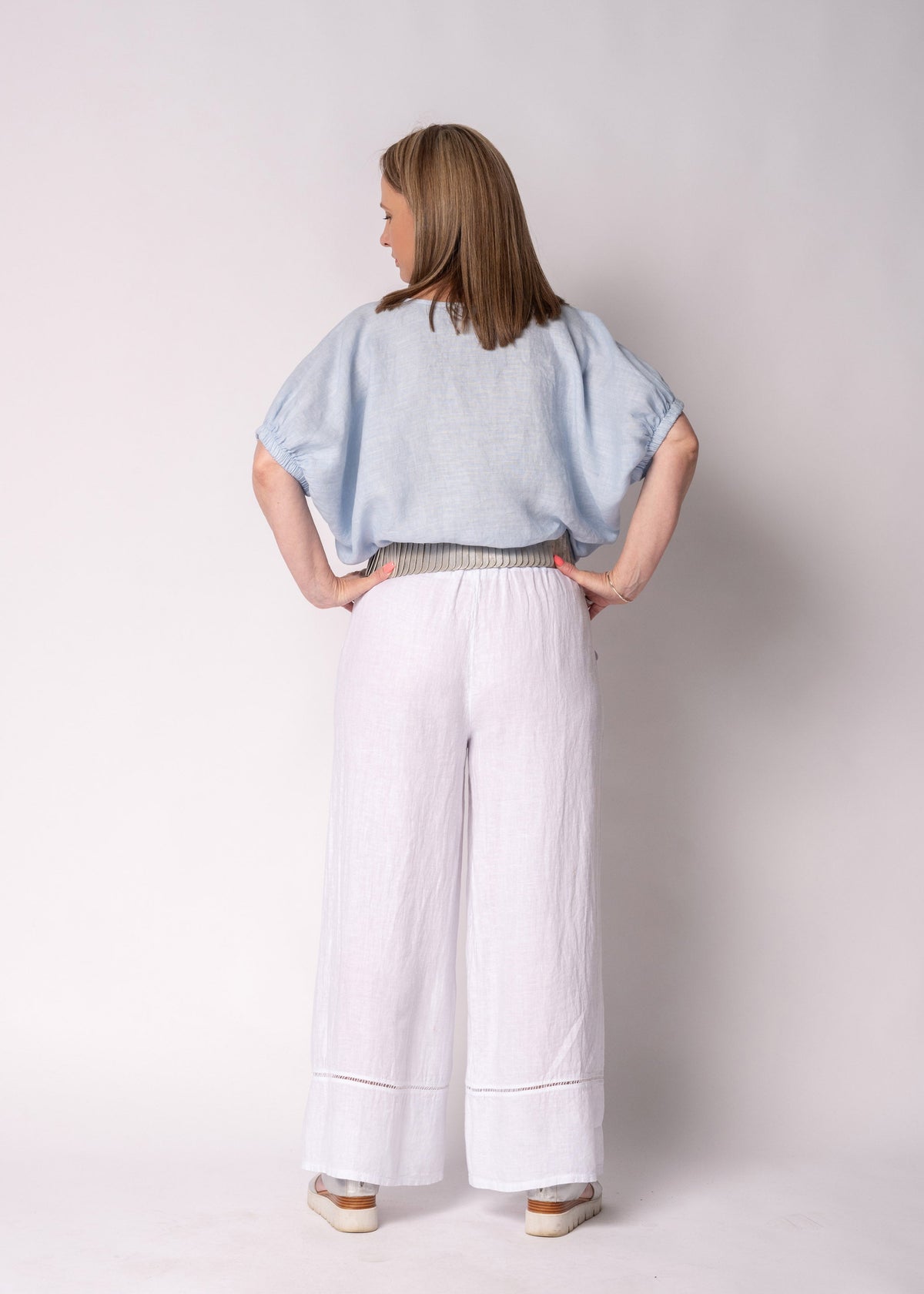Solene Linen Top in Baby Blue