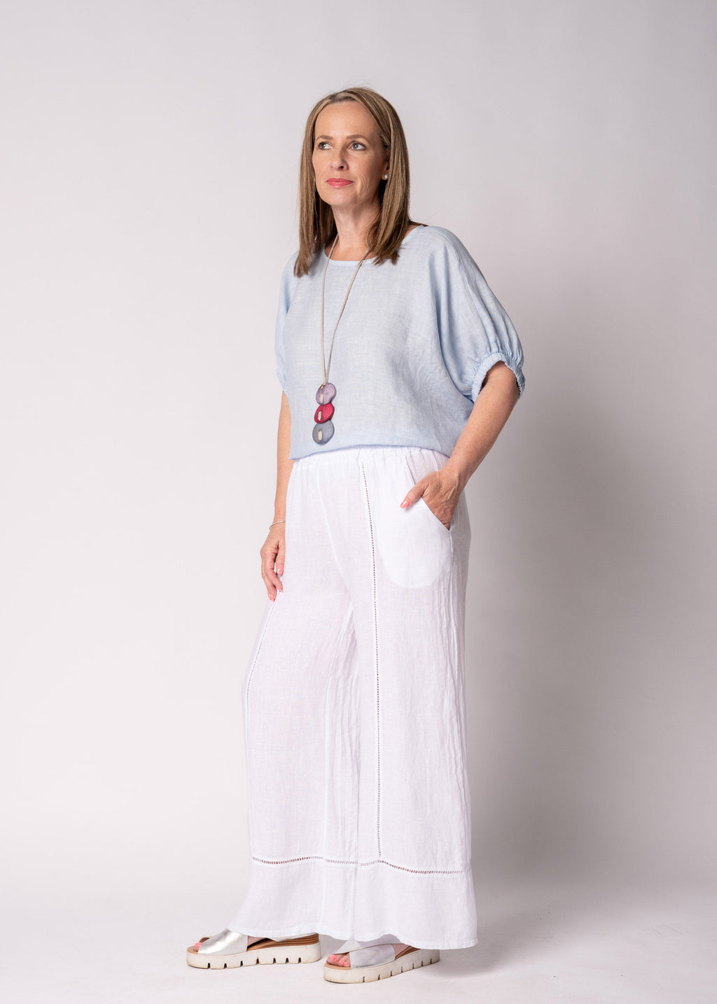 Solene Linen Top in Baby Blue