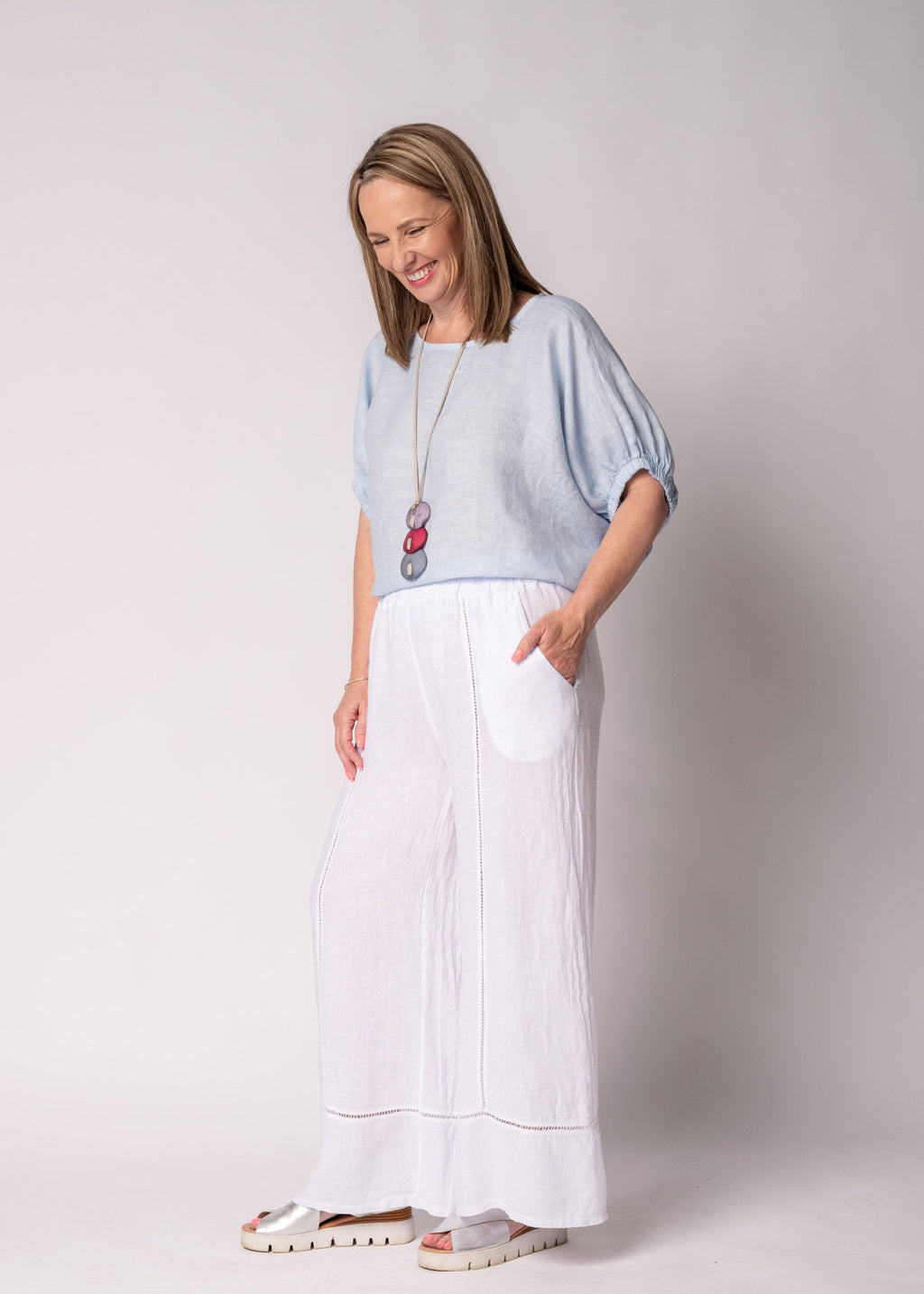 Solene Linen Top in Baby Blue
