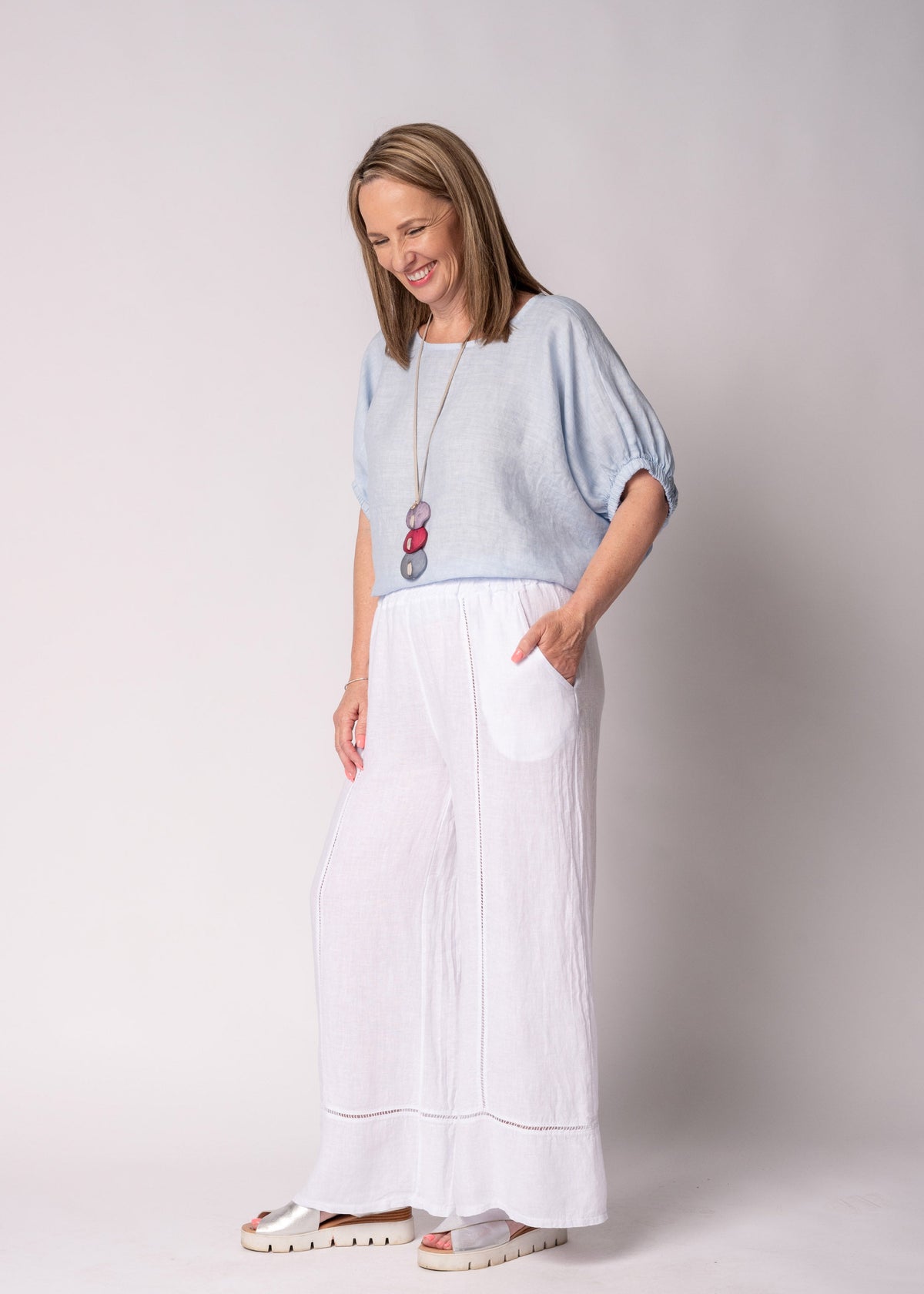 Solene Linen Top in Baby Blue