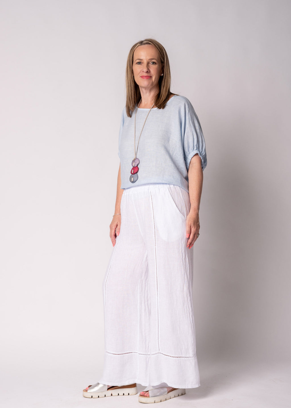 Solene Linen Top in Baby Blue