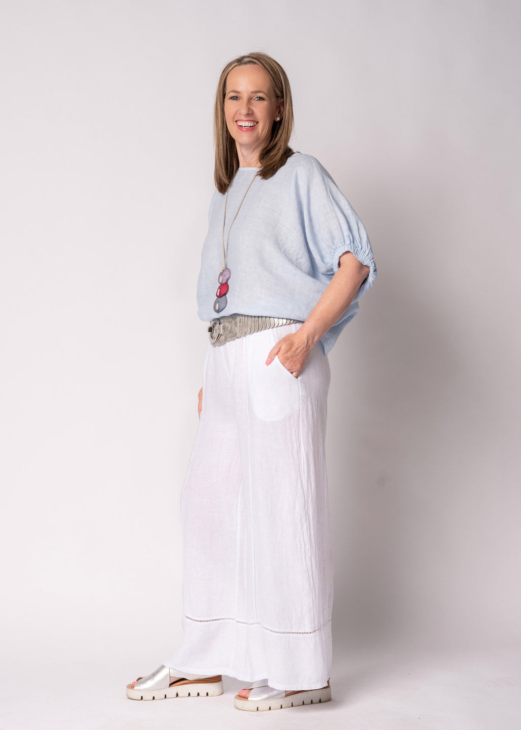Solene Linen Top in Baby Blue