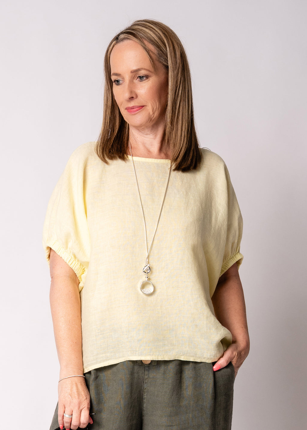 Solene Linen Top in Lucca Lemon