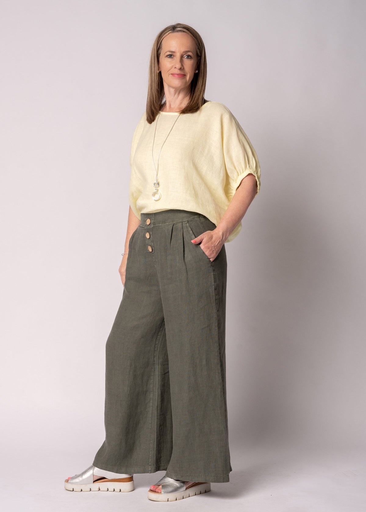 Solene Linen Top in Lucca Lemon