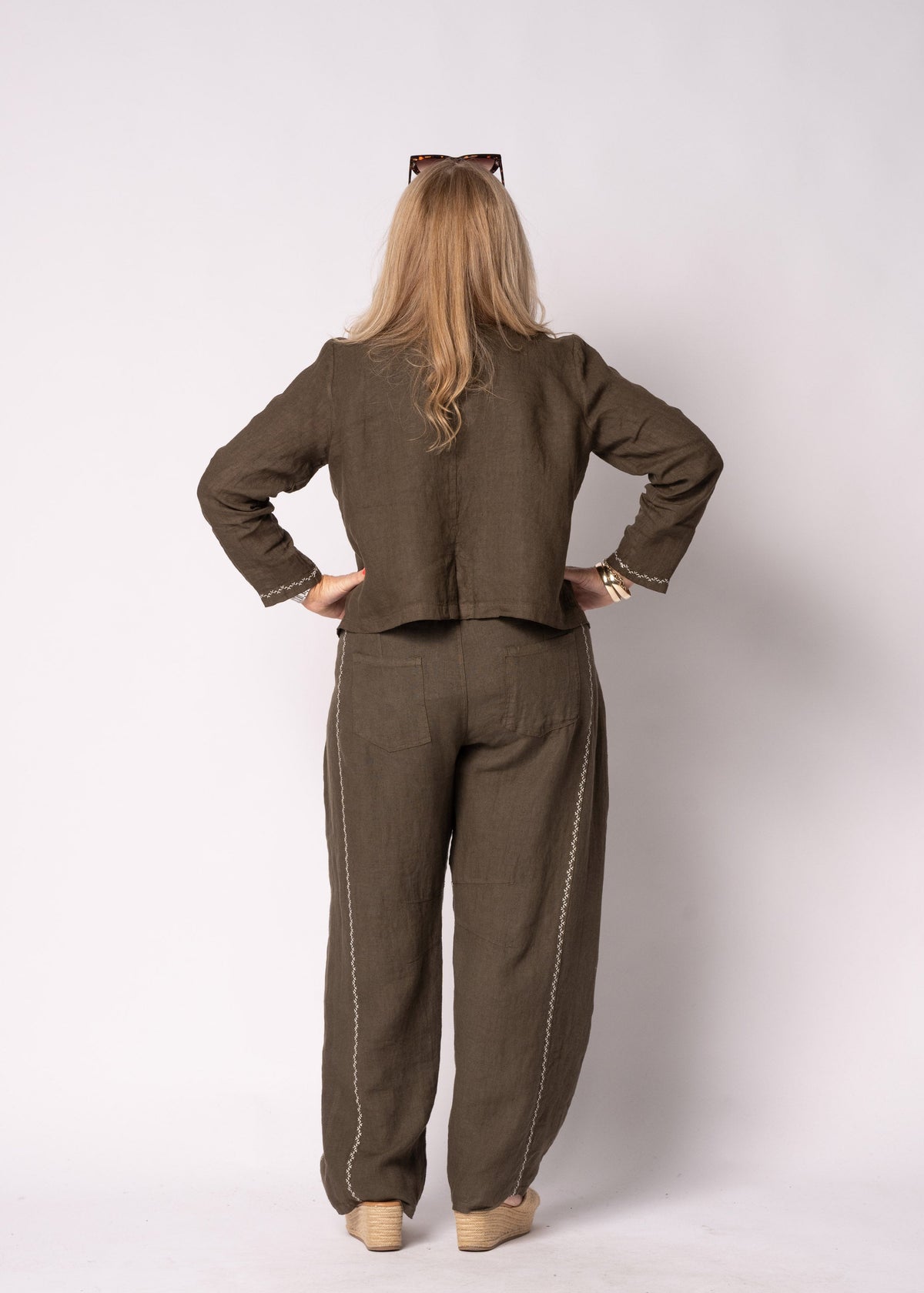 Teresa Linen Jacket in Moss Green