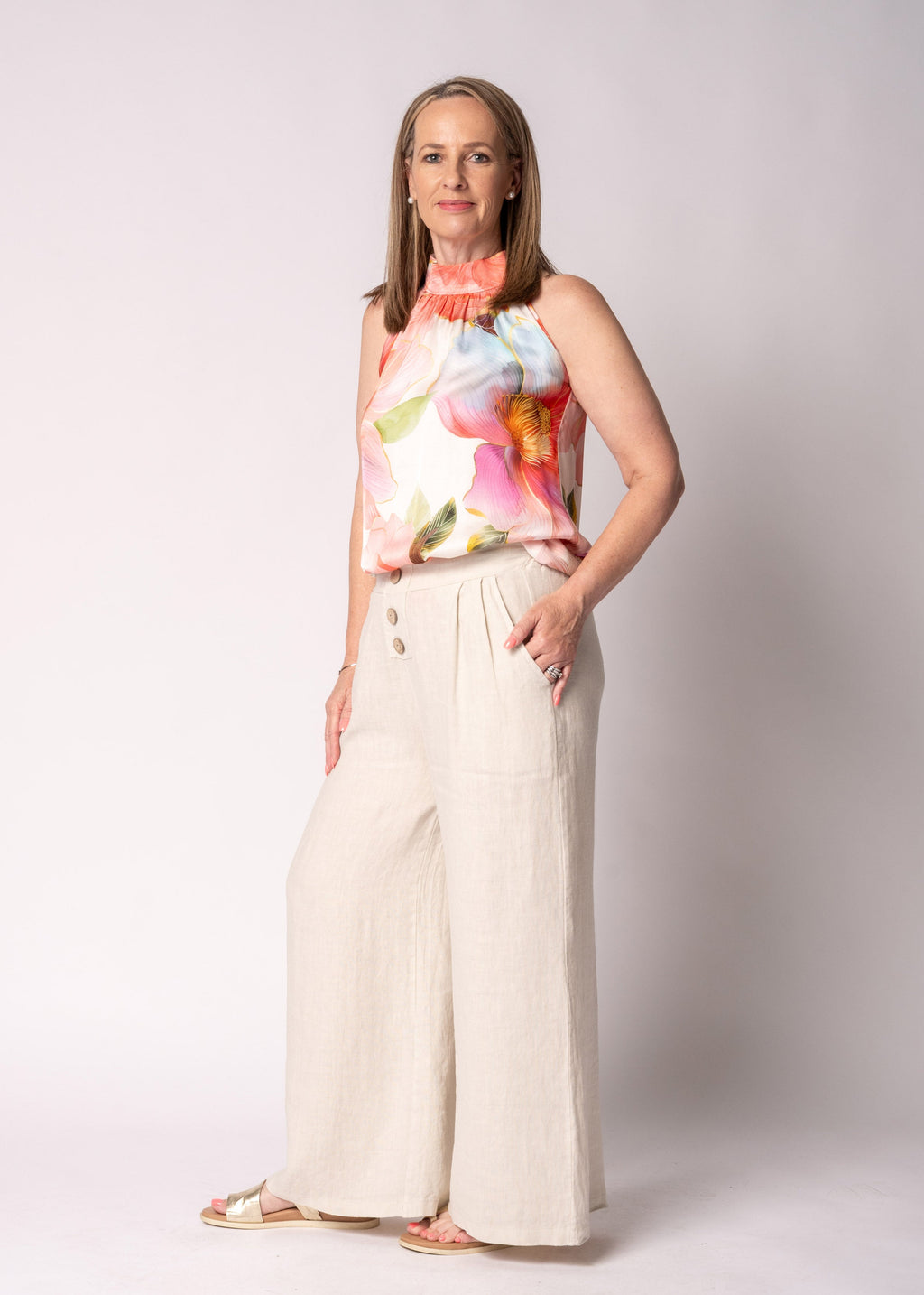Renata Linen Pants in Latte
