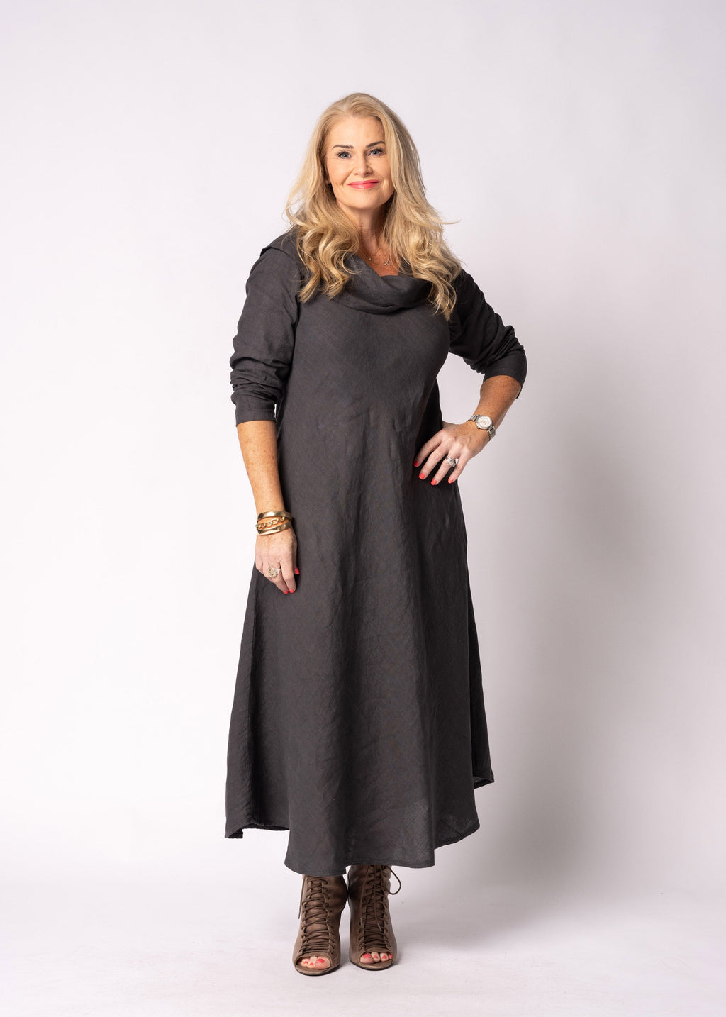 Liliana Linen Dress in Granite