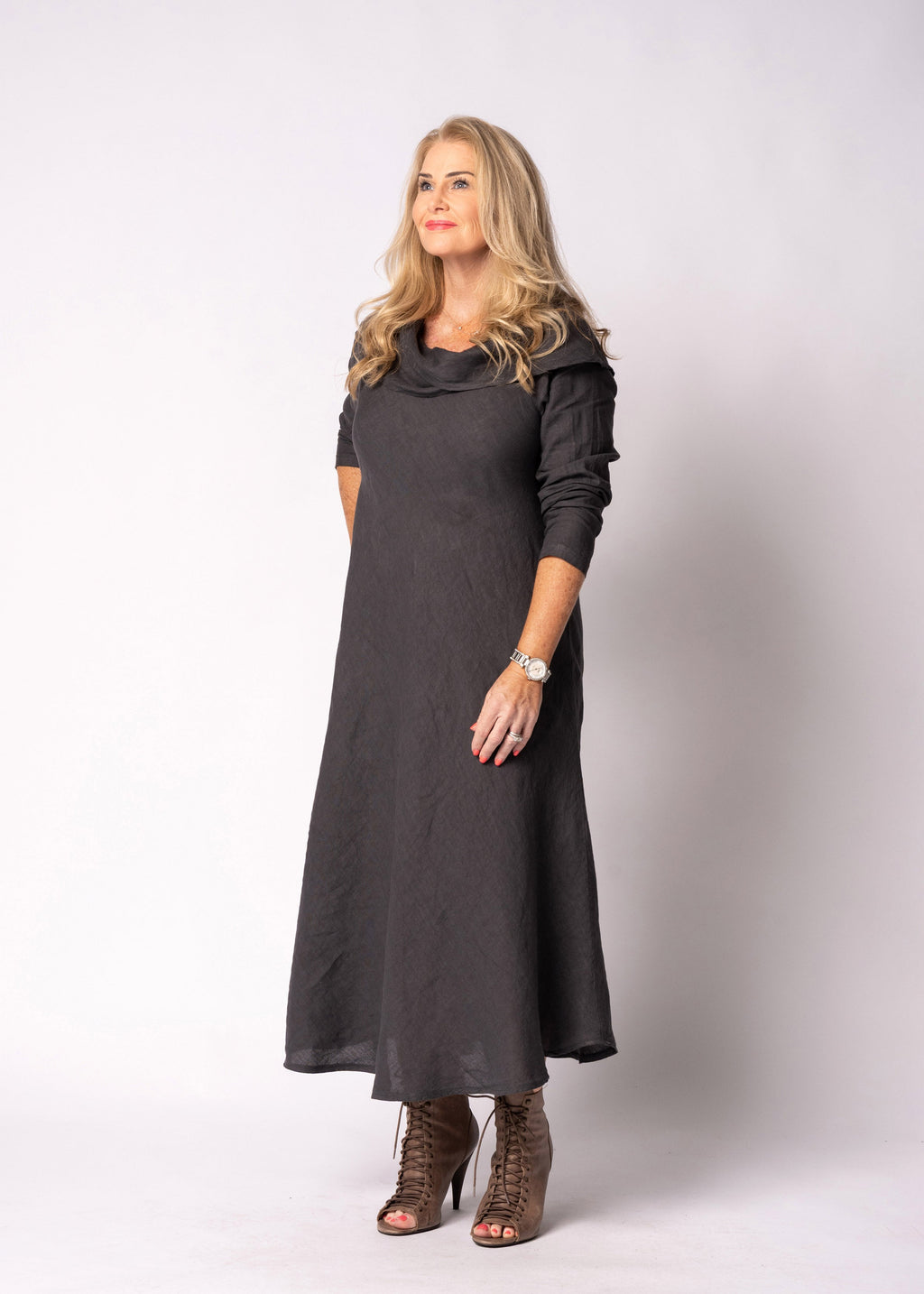 Liliana Linen Dress in Granite