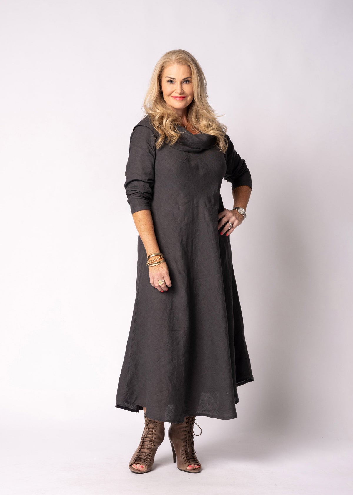 Liliana Linen Dress in Granite