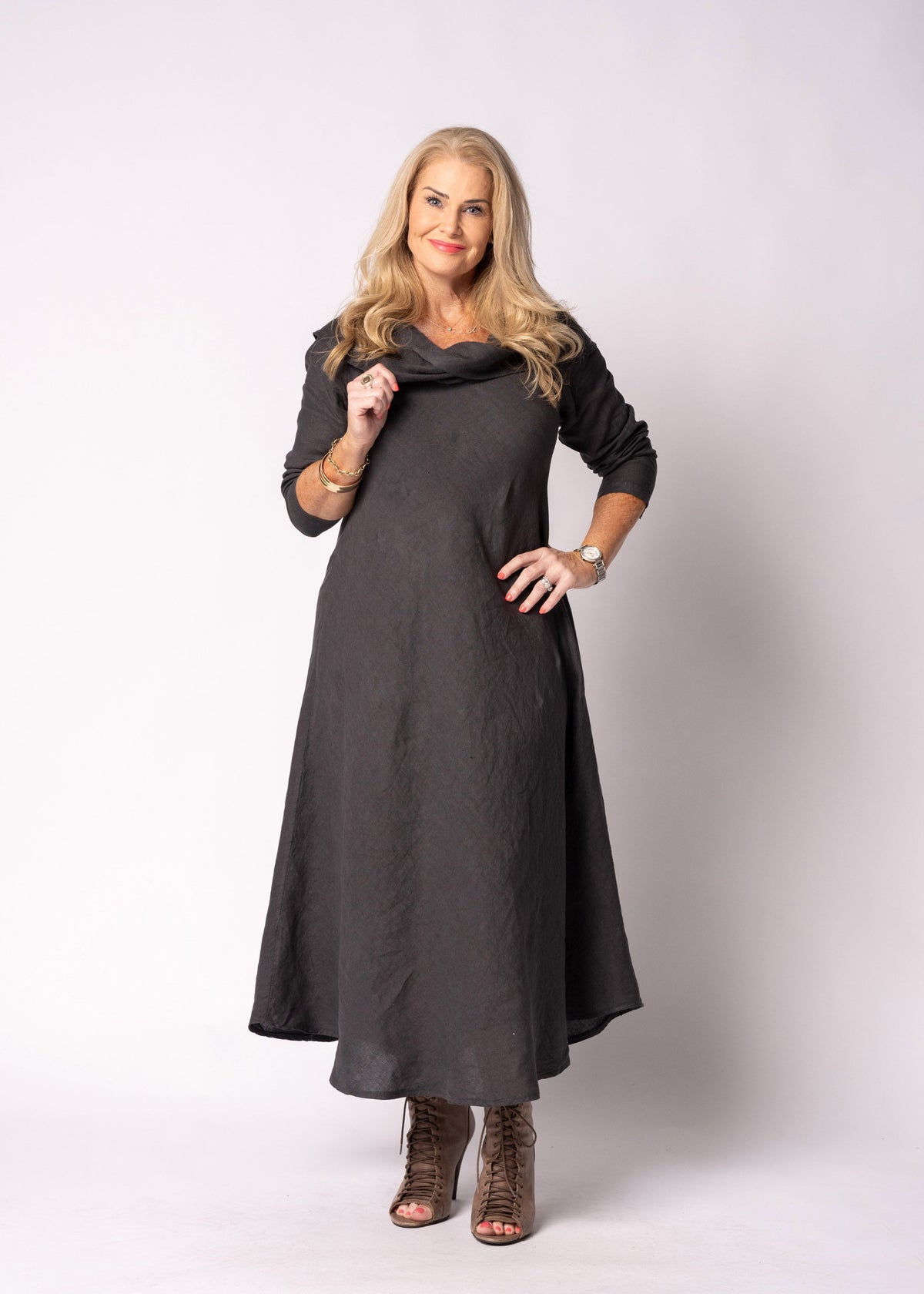 Liliana Linen Dress in Granite
