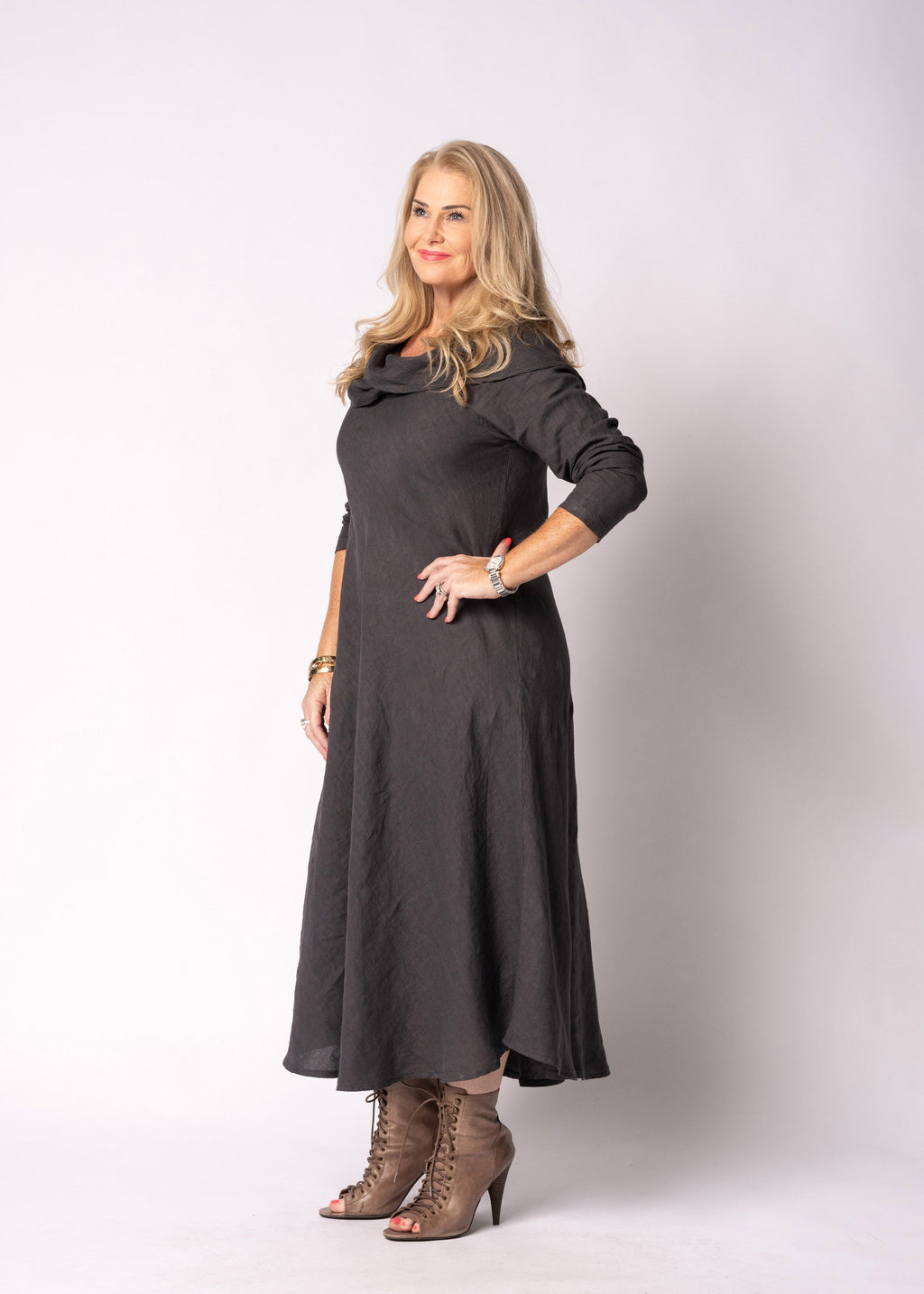 Liliana Linen Dress in Granite