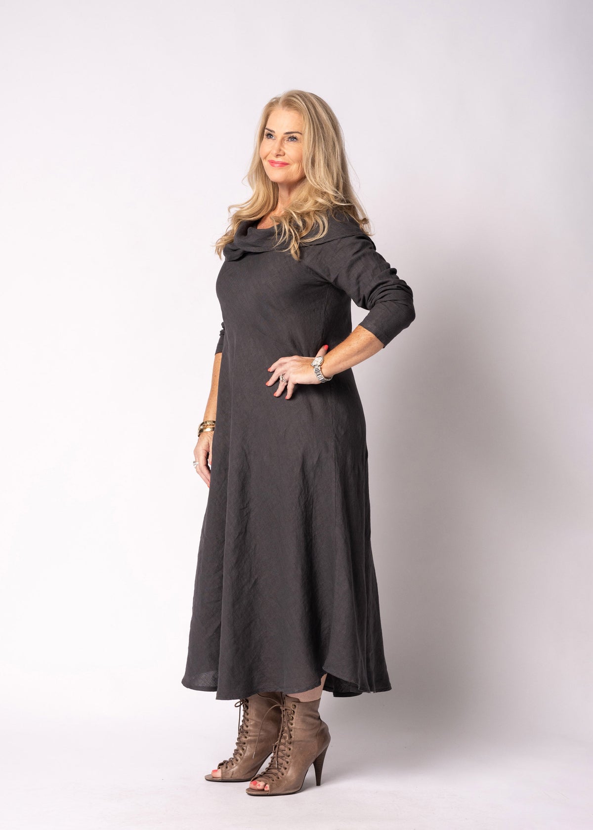 Liliana Linen Dress in Granite