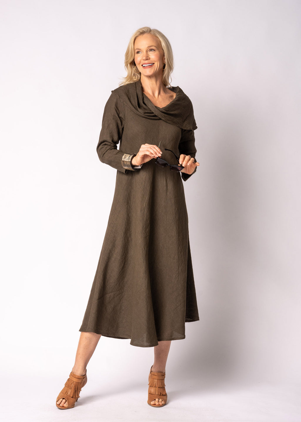 Liliana Linen Dress in Moss Green