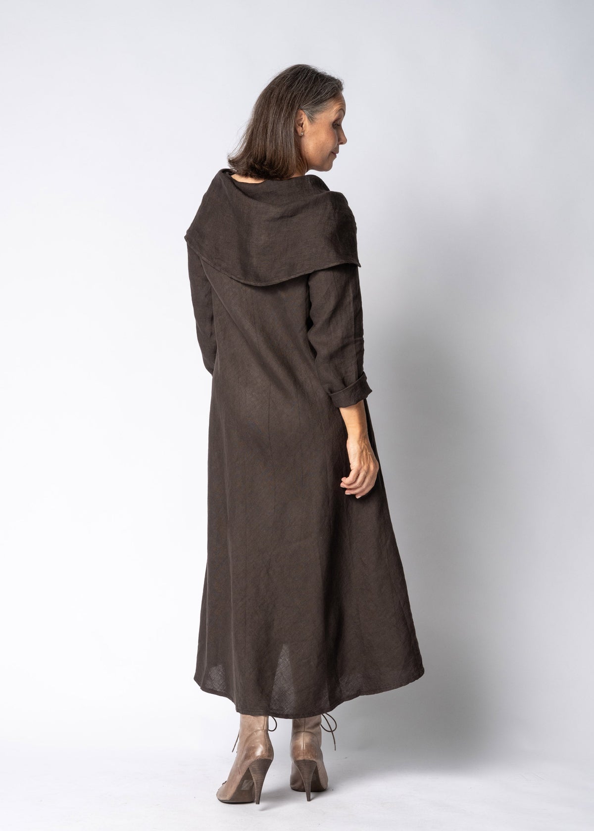 Liliana Linen Dress in Chocolate Truffle