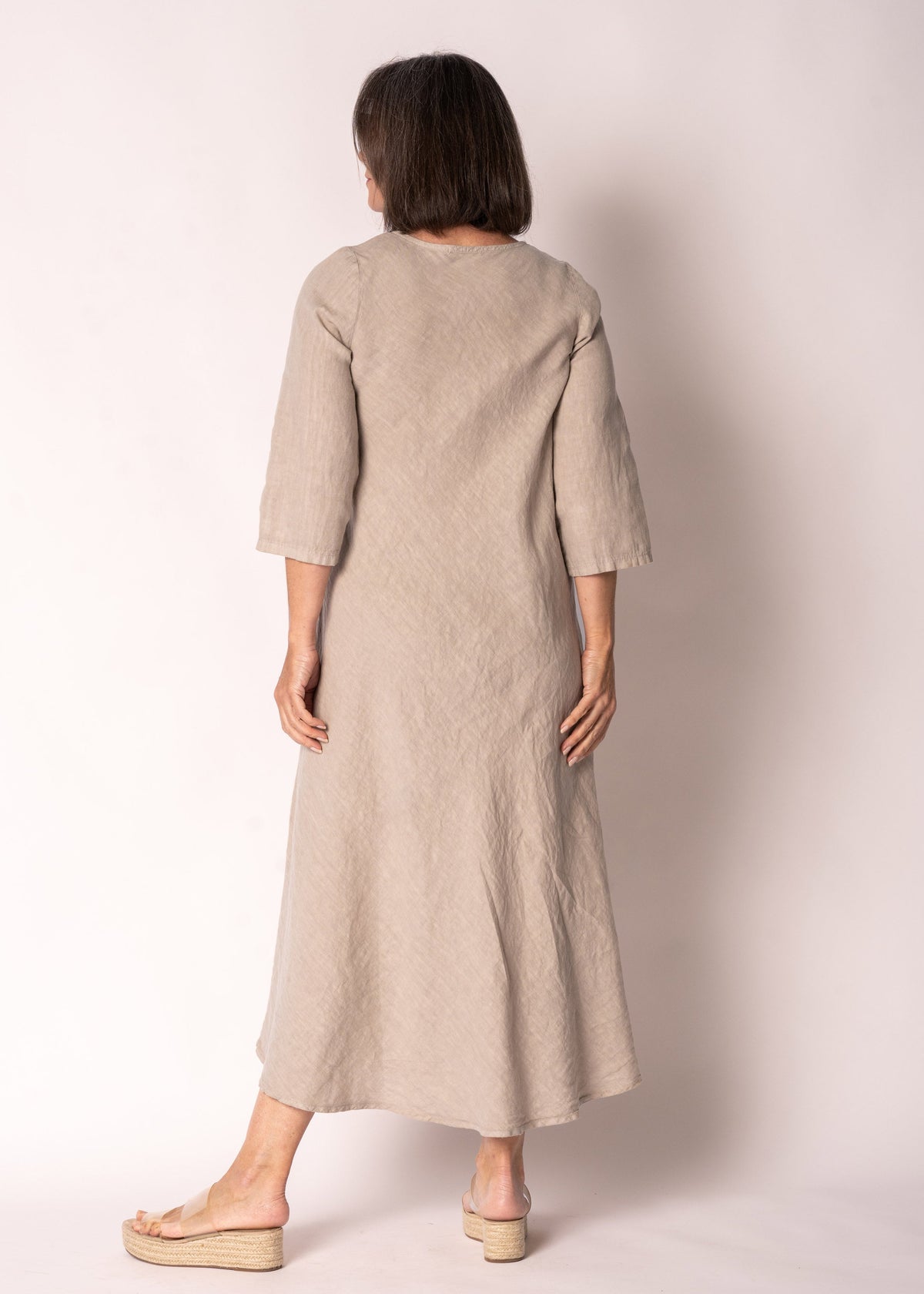 Brontie Linen Dress in Latte