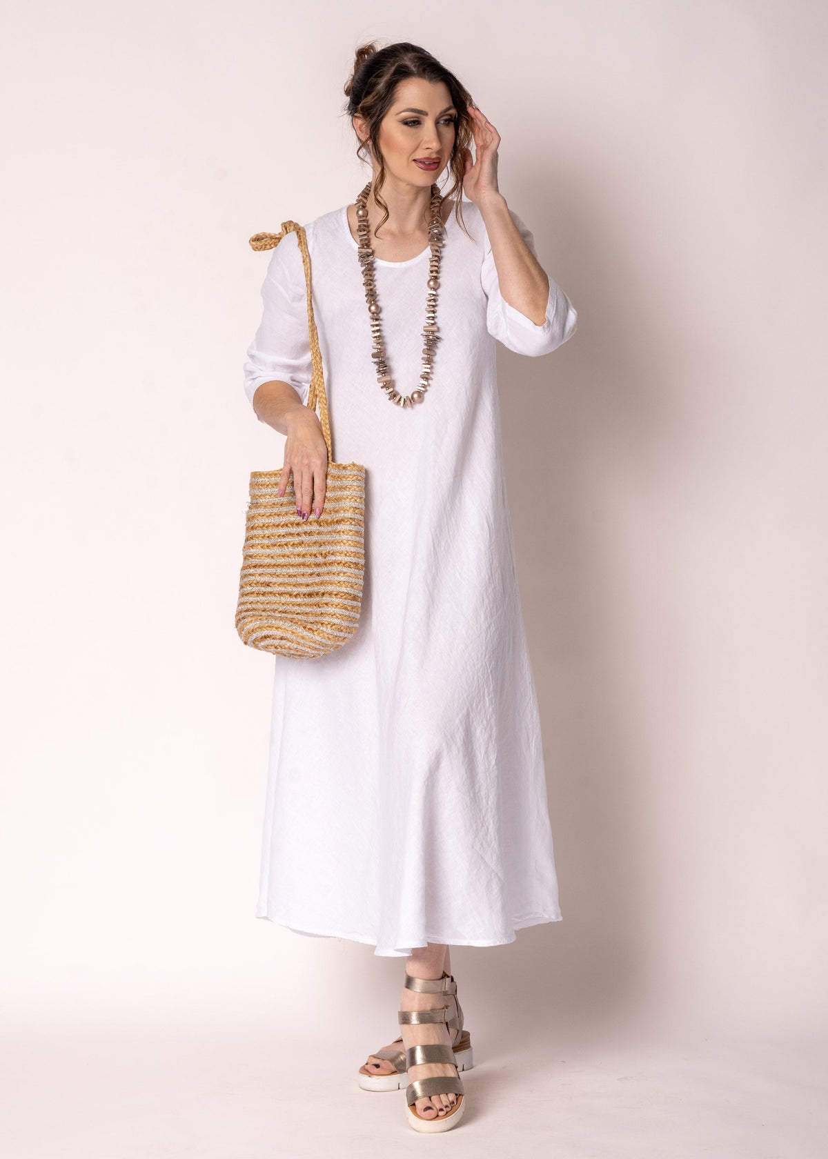 Brontie Linen Dress in White