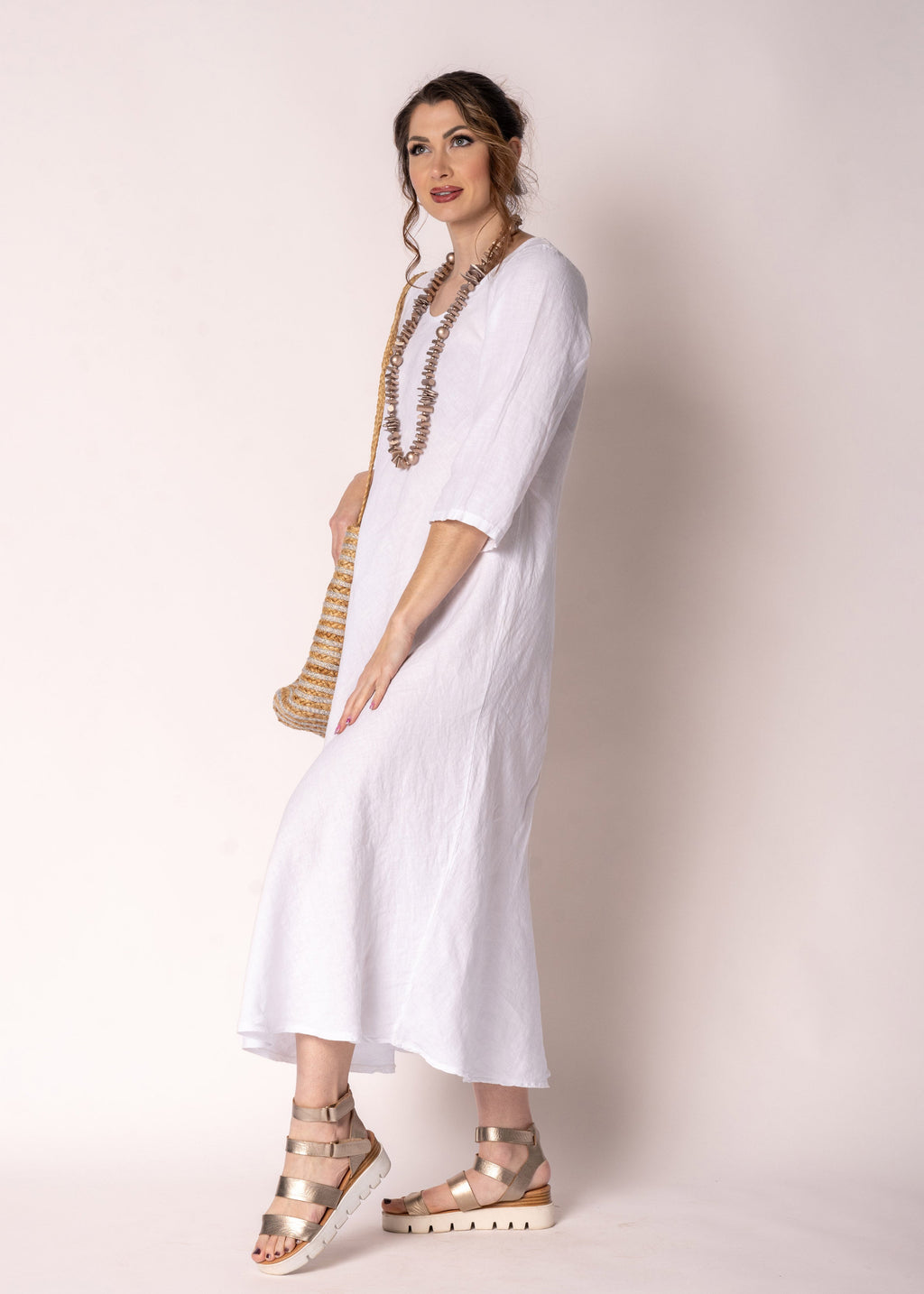 Brontie Linen Dress in White