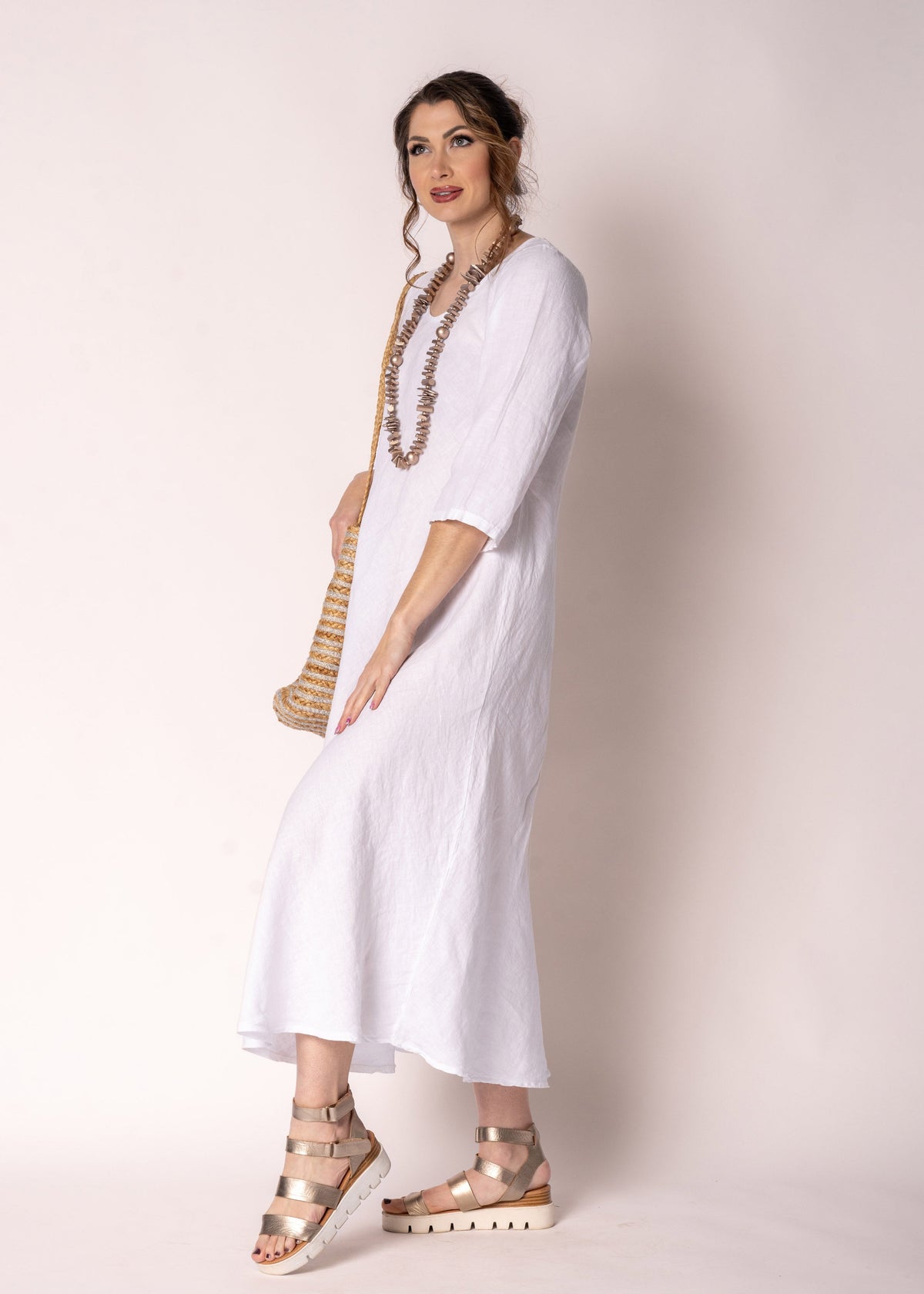 Brontie Linen Dress in White