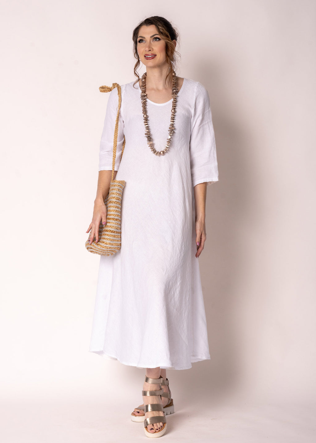 Brontie Linen Dress in White