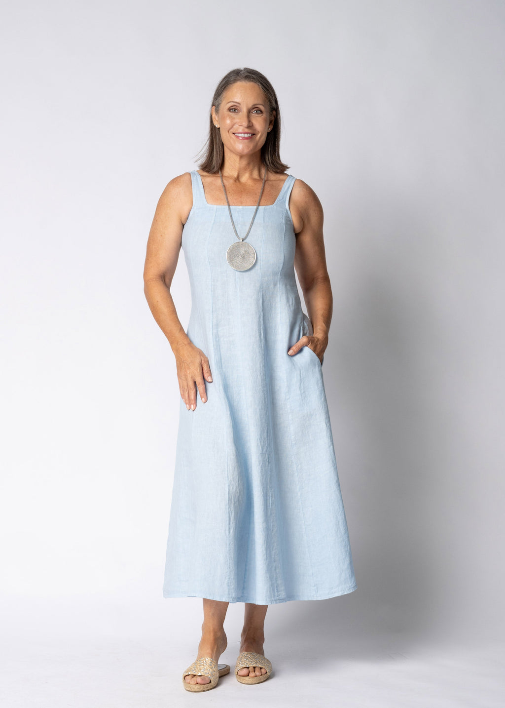 Selana Linen Dress in Baby Blue