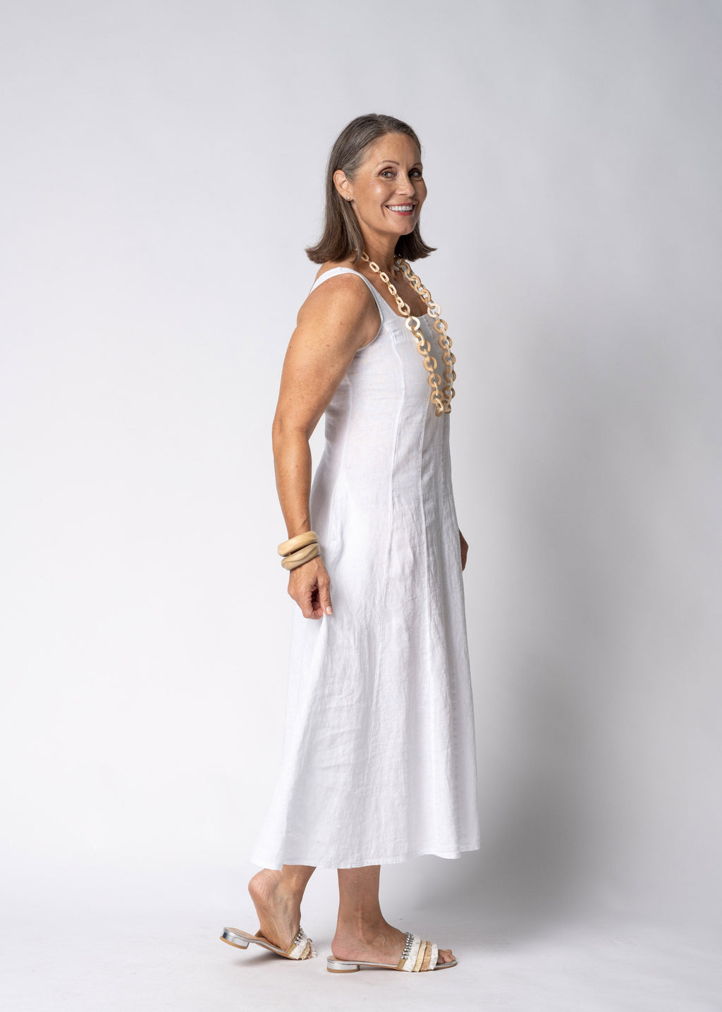 Selana Linen Dress in White