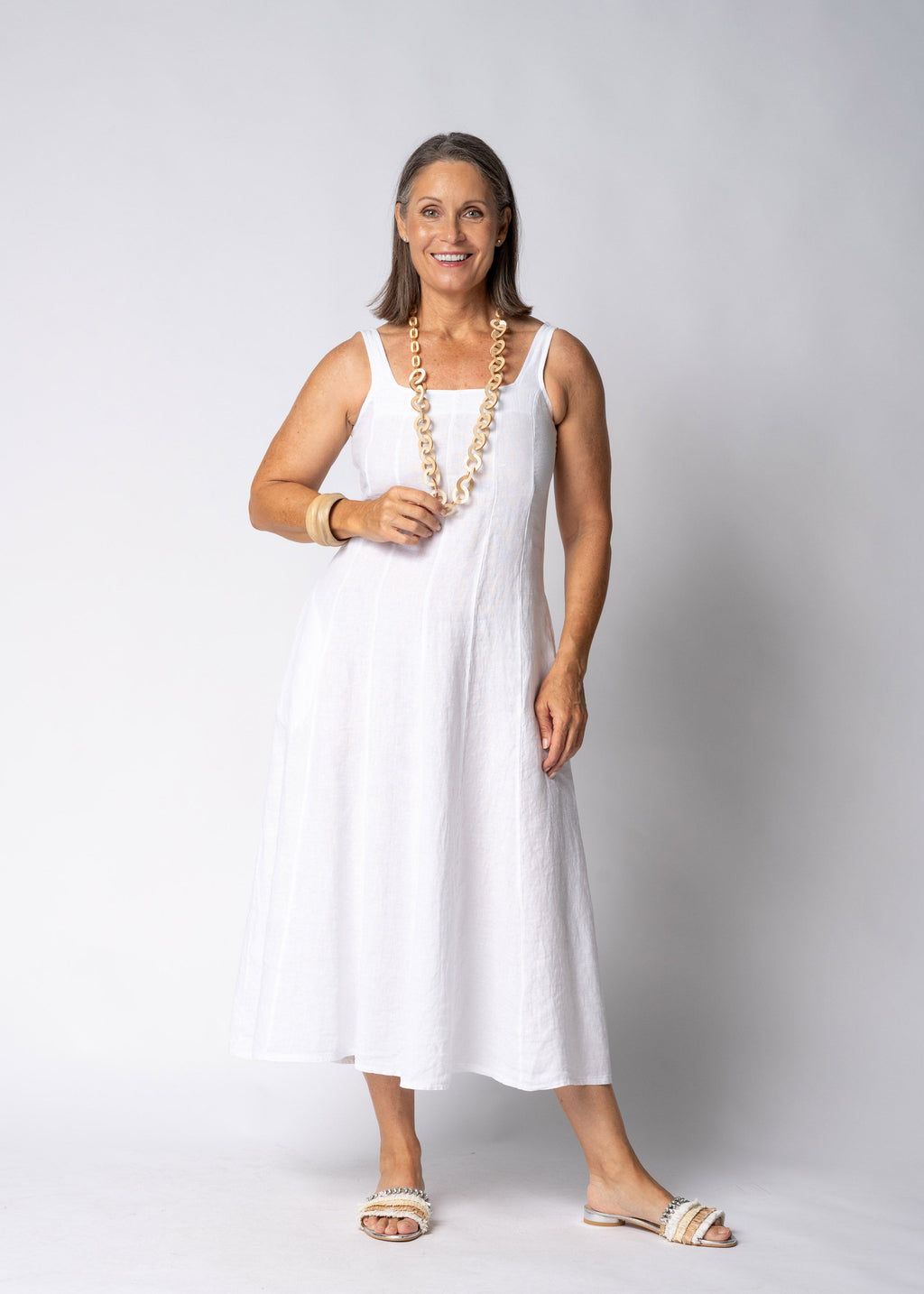 Selana Linen Dress in White
