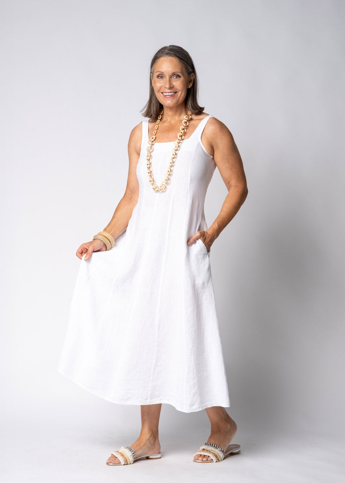 Selana Linen Dress in White