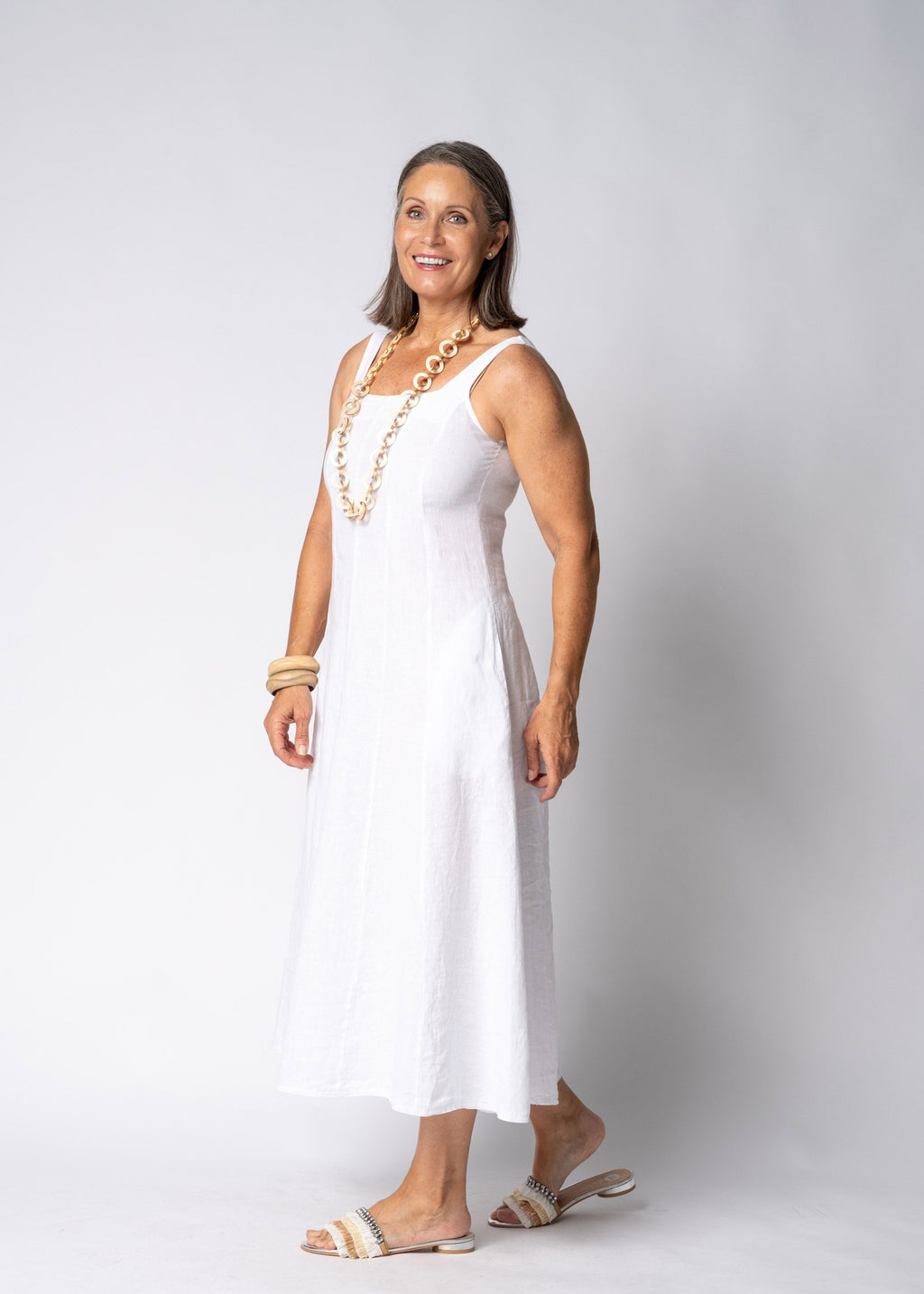 Selana Linen Dress in White