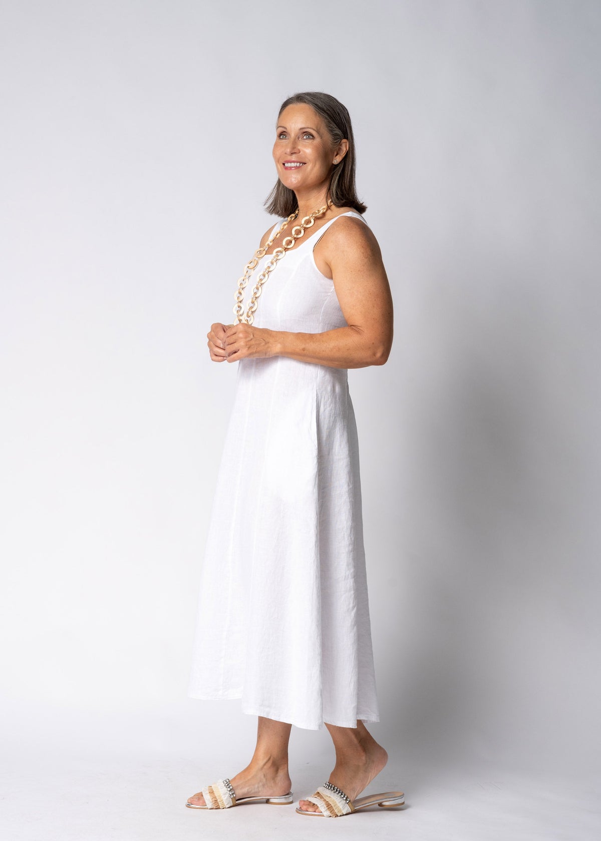 Selana Linen Dress in White