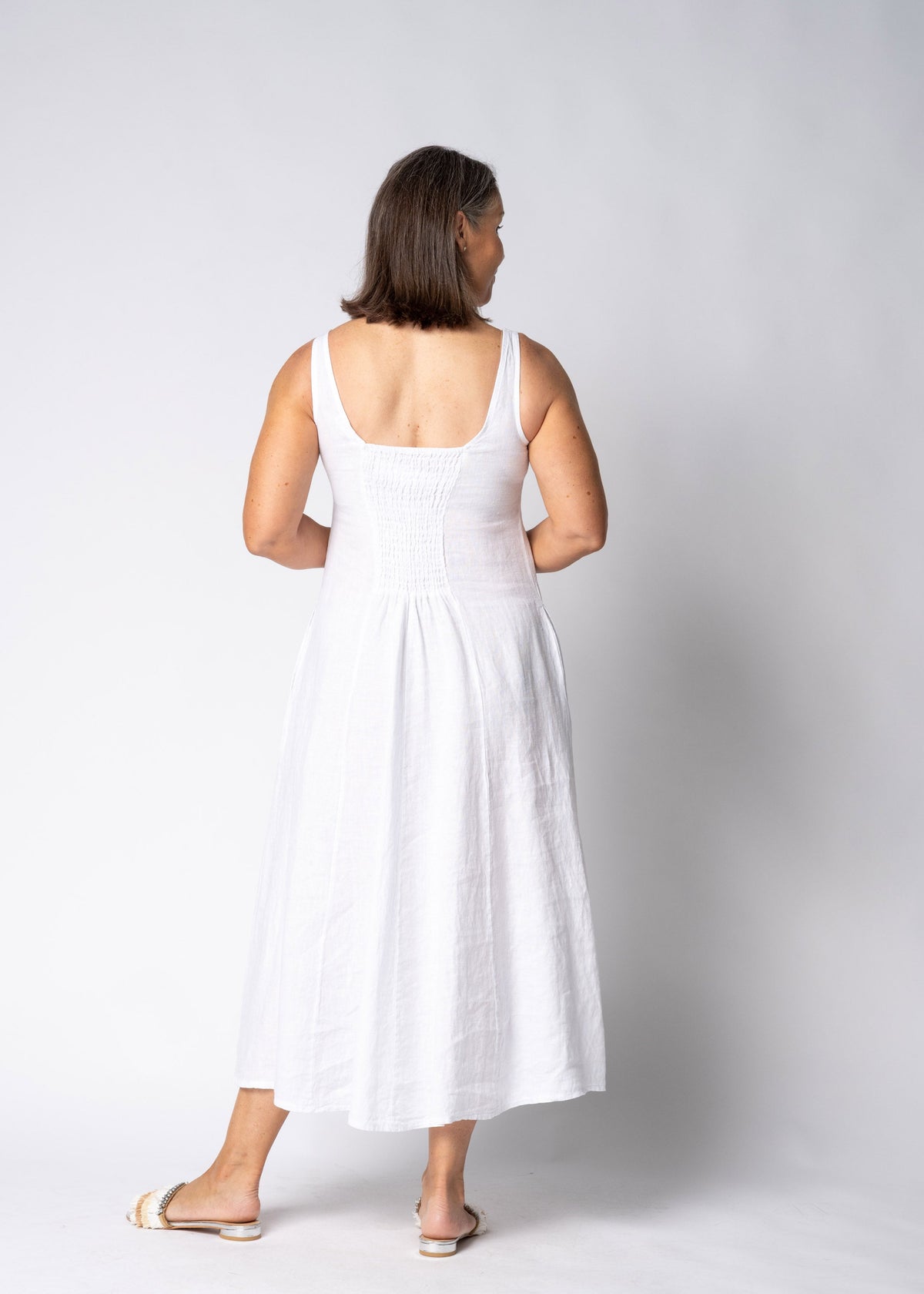 Selana Linen Dress in White