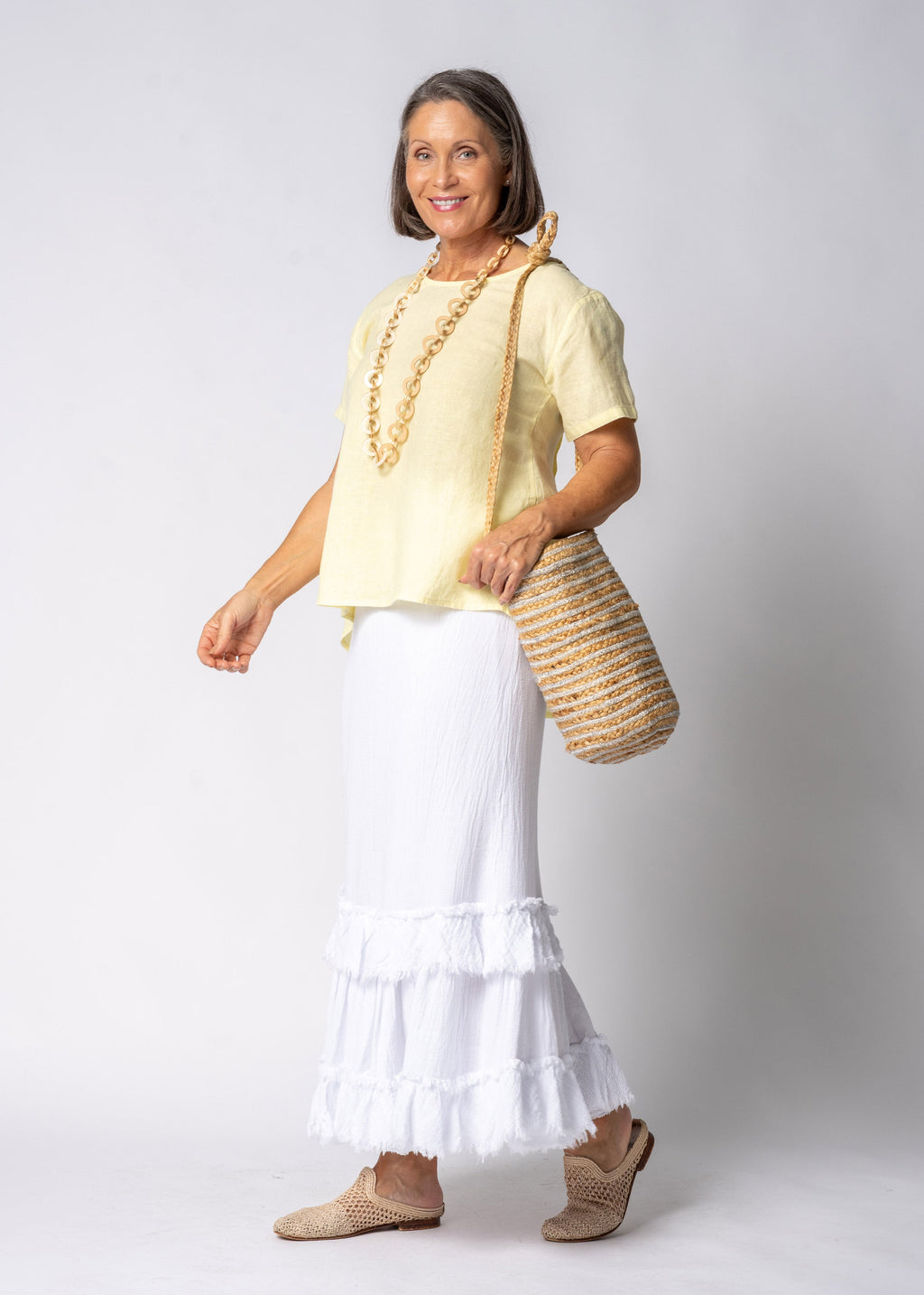 Arista Linen Top in Lucca Lemon