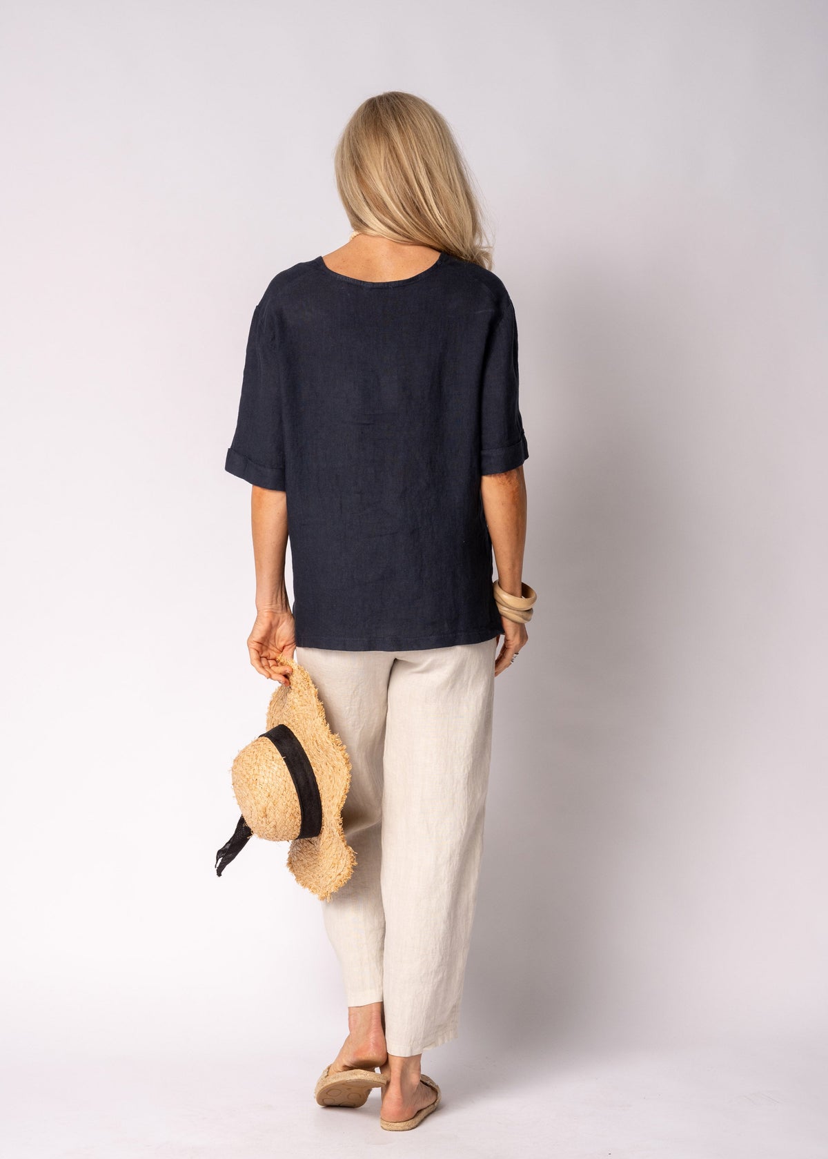 Vionette Linen Top in Navy
