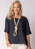 Vionette Linen Top in Navy