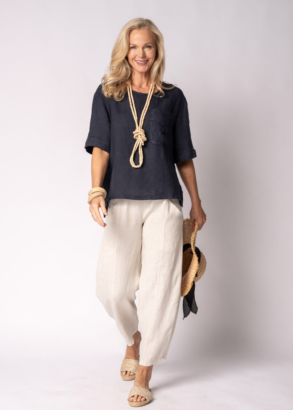 Vionette Linen Top in Navy