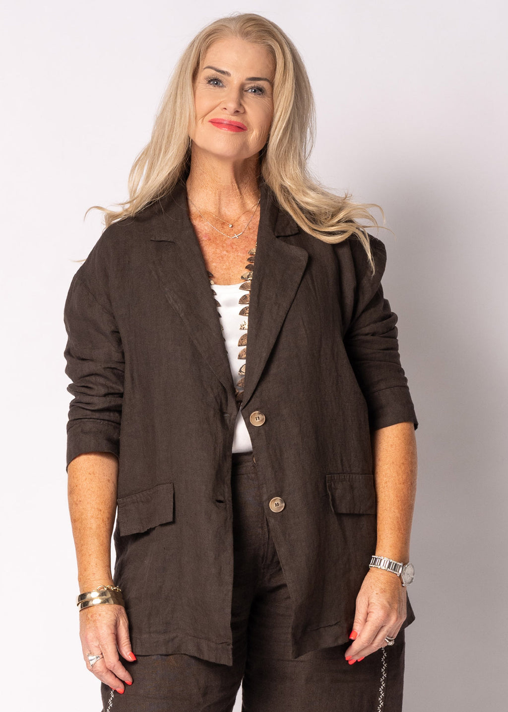 Liza Linen Jacket in Chocolate Truffle